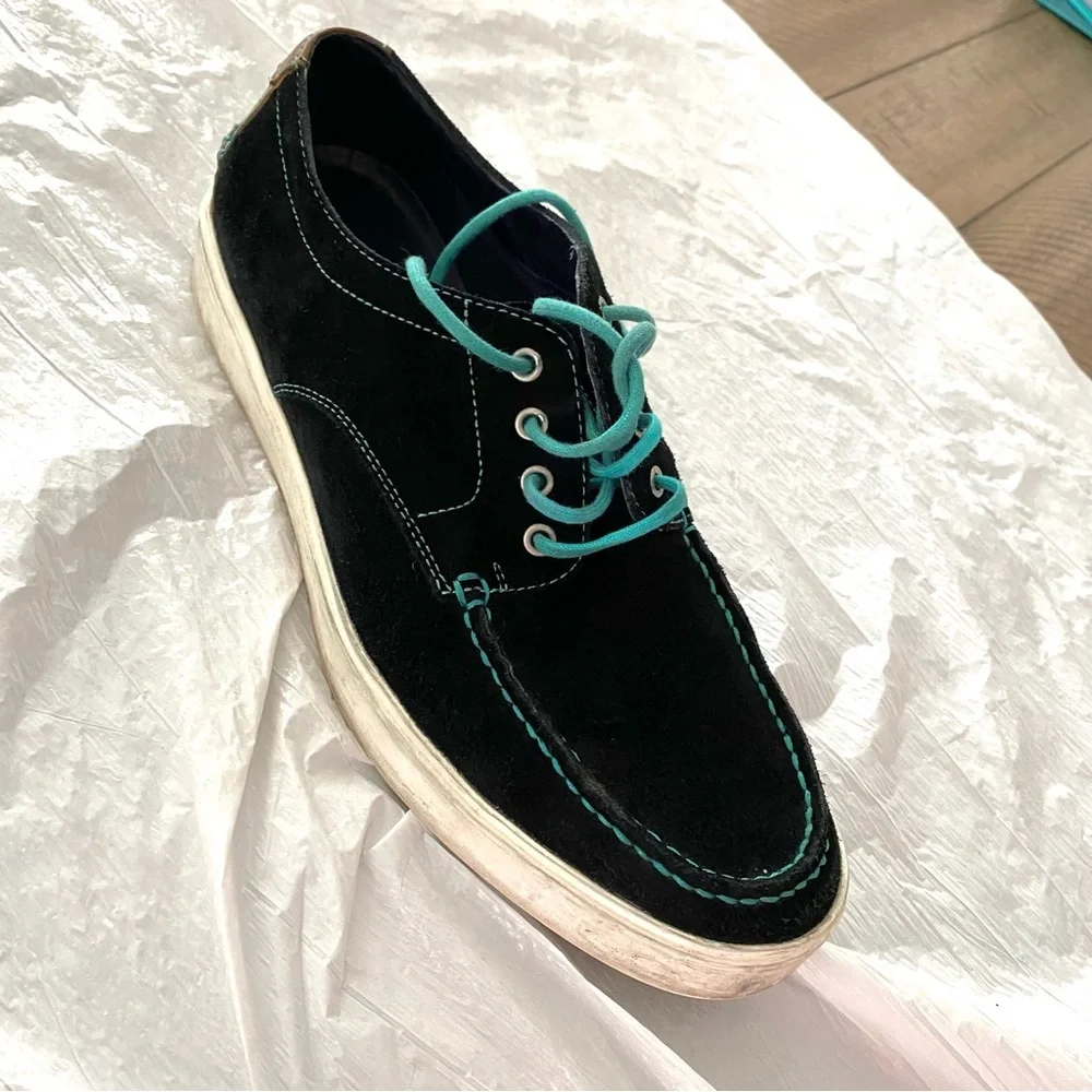 Cole Haan sneaker Oxford black suedeBergen Mac Oxford SZ 9 M has turquoise laces